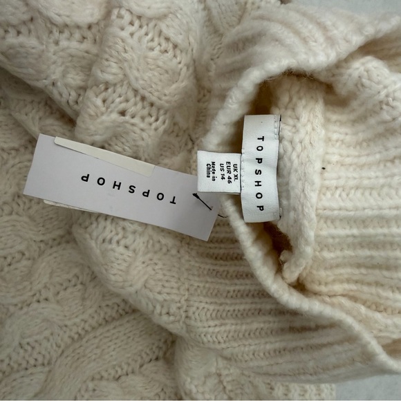 Topshop Cream Chunky Cable Balloon Long Sleeve Boho Cozy Knit Sweater  Size 14 - Picture 7 of 12